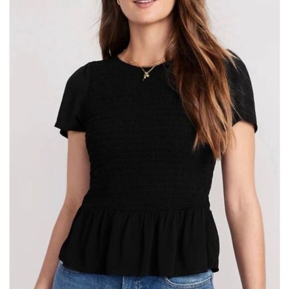 Old Navy Tops - Old Navy black smocked ruffle sleeve top size M